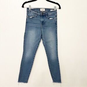 Frame skinny semi frayed hem cropped stretch jeans